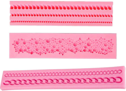 3-Pack Silicone Cake Border Mold Pearl Fonfant Mould Chain Rope Bead Lace Border Mold for Sugar Craft Cupcake Toppers Wedding Party Cake Decor...