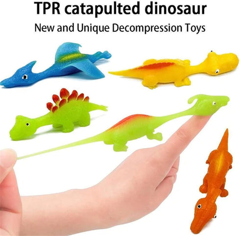 Slingshot Dinosaur Finger Toys, Mini Rubber Dino Figures Finger Sling Shot Toys, Flying Games Party Favors Gift Toy, Funny Gag Gifts for Kids Teen...