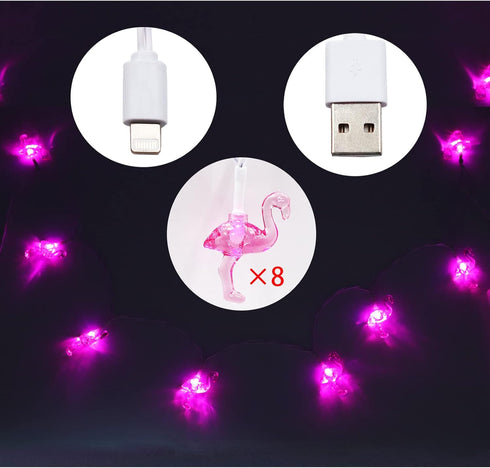WIND Flamingos Holiday LED Christmas Light Phone Charging Cable, 8 LED Pink 50inch Charger Cord for Phone 14/Pro Max/Pro/Plus,Phone 13/Pro Max/Pro...