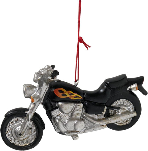 Black Motorcycle With Flames Resin Hanging Christmas Ornament...