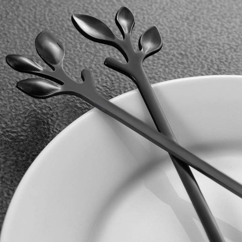AnSaw Elegant Black Leaf Coffee Spoons - 10-Piece, 4.7" Mini Stainless Steel Espresso & Dessert Tea Spoons, Perfect for Demitasse & Small Servings...