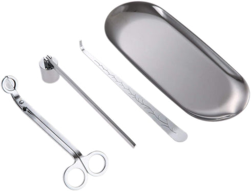 MUXSAM 4 in 1 Candle Accessory Set - Wick Trimmer & Snuffer, Storage Tray, Gift for Candle Lovers (Silver)...