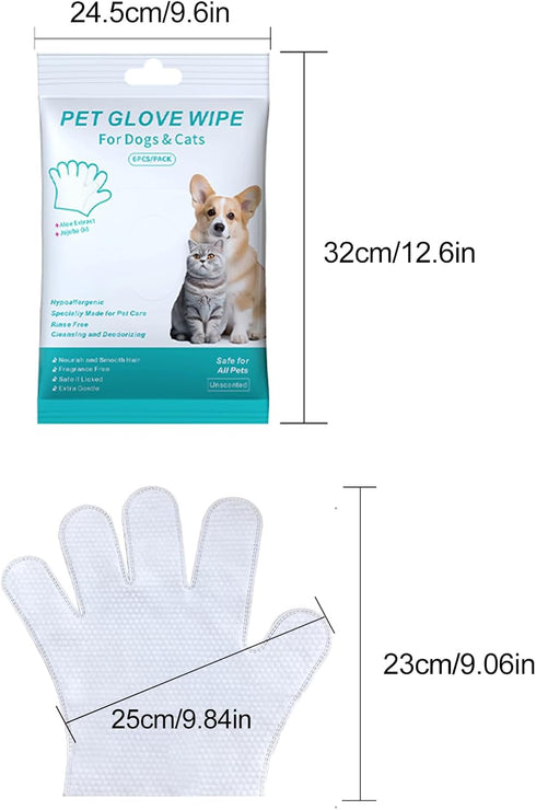 6PCS Cats & Dog Washing Gloves, Dog Wipes Cleaning Deodorizing Grooming Gloves, Rinse-Free Pet Wipes for Dogs & Cat Quick Cleaning after Outdoor A...