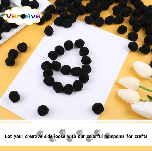Veroave 150 Pieces Pom Poms 1 Inch Black,Small Pom Poms for Crafts, Puff Balls, Arts and Craft Pom Pom Balls for DIY Art Creative Crafts Decoratio...