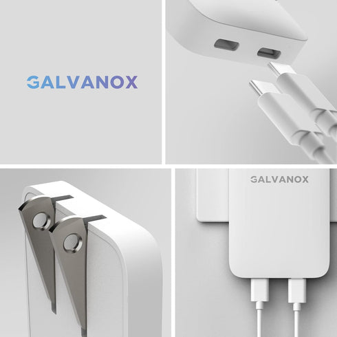 Galvanox Dual USB-C Flat Wall Charger - Fast Charging Ultra Slim Outlet Plug, Multi Port Type C for iPhone 13, 14, iPhone 15 Pro Max and Samsung G...