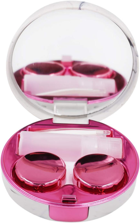 Honbay Fashion Marble Contact Lens Case Portable Contact Lens Box Kit with Mirror (Round) (Rose Red)...