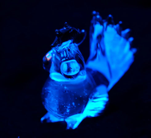 Garden Deco Glow in The Dark Blue Cock Hand Blown Art Glass Figurine Ornament Sculpture...