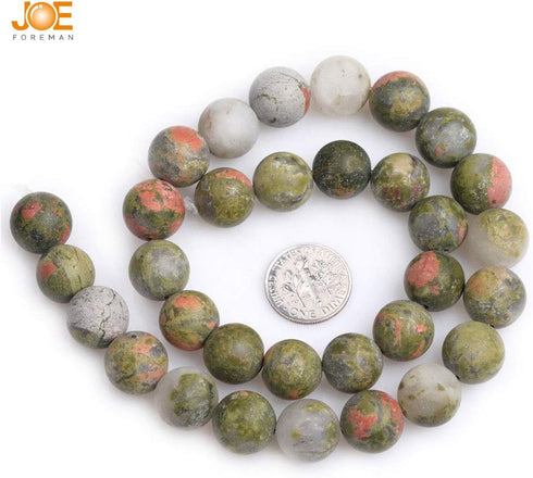 JOE FOREMAN 12mm Natural Unakite Jasper Semi Precious Gemstone Round Frosted Matte Chakras Loose Beads for Jewelry Making DIY Handmade Craft Suppl...