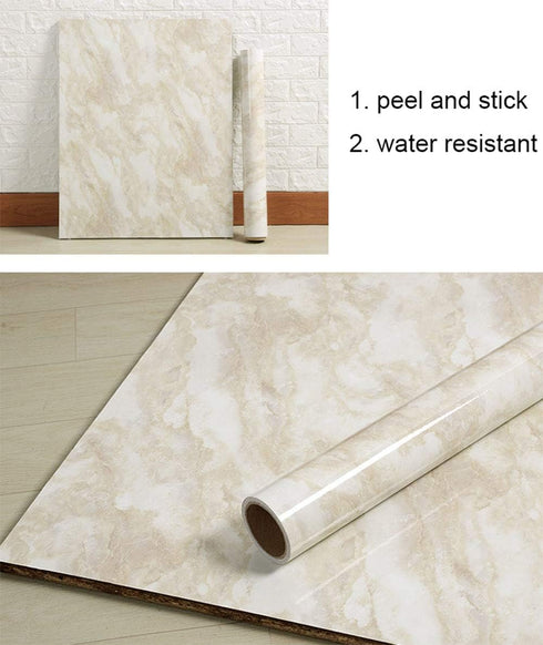 Removable Vinyl Beige Marble Contact Paper for Countertop Table Backsplash Self Adhesive Waterproof Marble Wallpaper Roll 15.7x117 Inches...