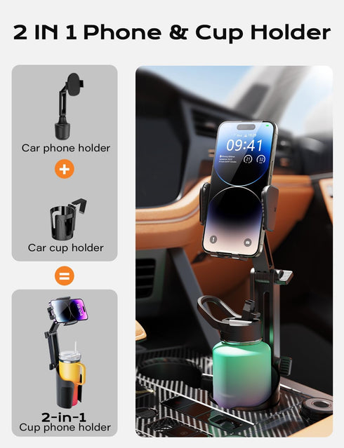 2-in-1 Cup Holder Phone Holder for Your Car Bottle Friendly Cup Cell Phone Holder Mount for Car Height Adjustable Sturdy Fit 4-7 inches Phones...
