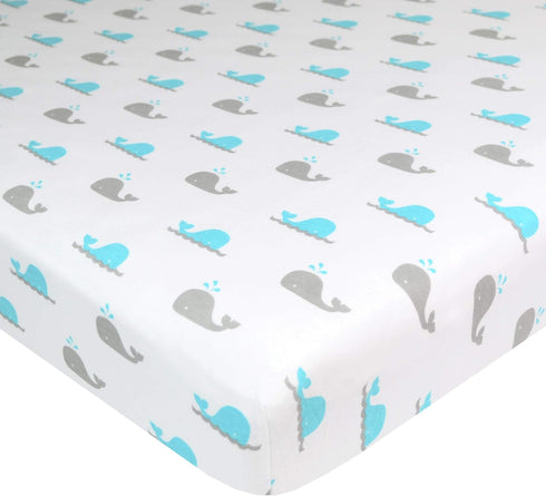 TL Care 100% Natural Breathable Cotton Jersey Knit Fitted Bassinet Sheet, Aqua Whale, 15" x 33", Soft Breathable, for Boys and Girls...