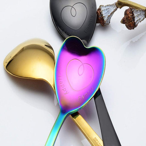 7 PCS Stainless Steel Spoon, Heart Shaped Spoons, Coffee spoon?Dessert Spoon, Ice Cream Spoons, tea spoons?Love spoon, Cute holiday gift (Multicol...