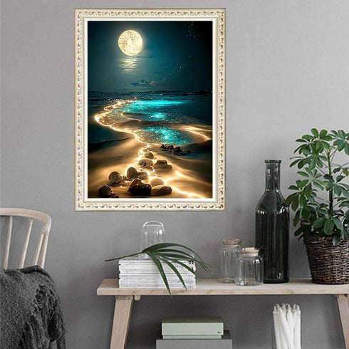 KEUASDV Diamond Painting Kits for Adults, Seaside Moon 5D DIY Diamond Art Kits Full Drill Diamond Dots for Gift Wall Decor and Relaxation Gem Arts...