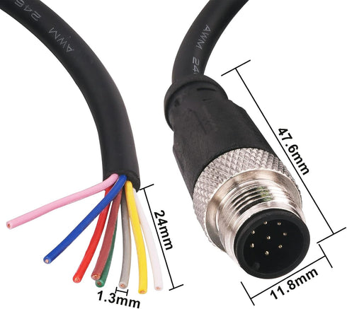 M12 Sensor Connector Aviation Cable - Male 8 pin Straight 6.5Ft/2M Aviation Socket Waterproof Electrical Cable for Industrial Automation Control,F...
