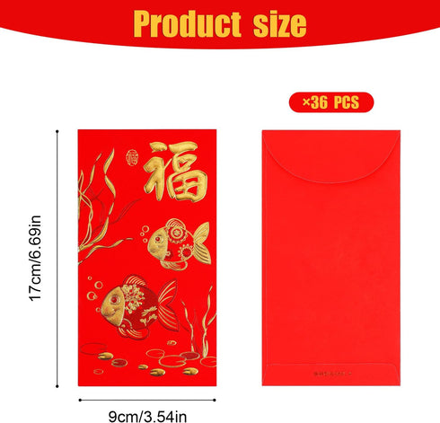 36pcs Chinese Red Envelopes, 2024 Year of Dragon Red Packets Hong Bao Lucky Money Envelopes for Chinese Lunar New Year Spring Festival Wedding Bir...