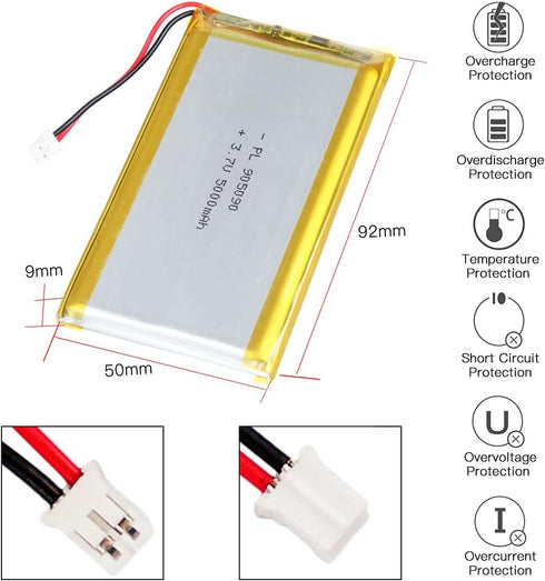 3.7V 5000mAh Battery 905090 Lithium Polymer Ion Rechargeable Li-ion Li-Po Battery with 2P PH 2.0mm Pitch Connector...