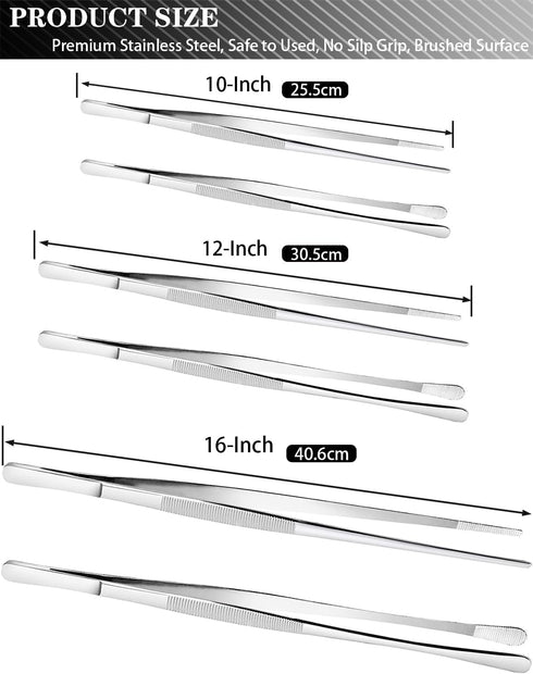 JETKONG 2 Pcs 12-Inch Cooking Tweezers Stainless Steel, Straight Food Tweezers, Professional Kitchen Tweezers/Forceps for Cooking Repairing and BB...