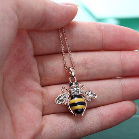 Elegent Crystal Yellow Little Bee Colored Glaze Drip Honey Bee Little Bumblebee Pendant Necklace...