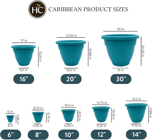 The HC Companies 8 Inch Caribbean Planter - Lightweight Indoor Outdoor Plastic Plant Pot for Herbs and Flowers, Dusty Teal...