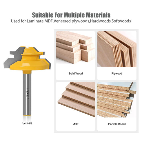45 Degree Lock Miter Router Bit 1/4 Inch Shank.Woodworking Tools Joint Router Bits?Wood Milling Cutter Glue Joint Tools Set (1/4inch Shank, 1-3/8"...