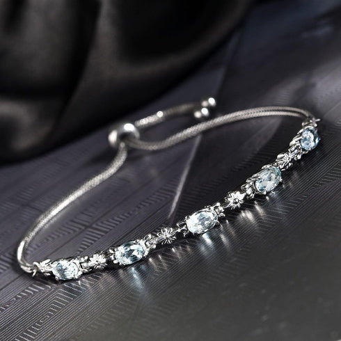 SHOP LC DELIVERING JOY Bolo November Birthstone Bracelet Stainless Steel Sky Blue Topaz Fashion Unique Birthday Gifts for Women Jewelry Ct 2.2 Adj...