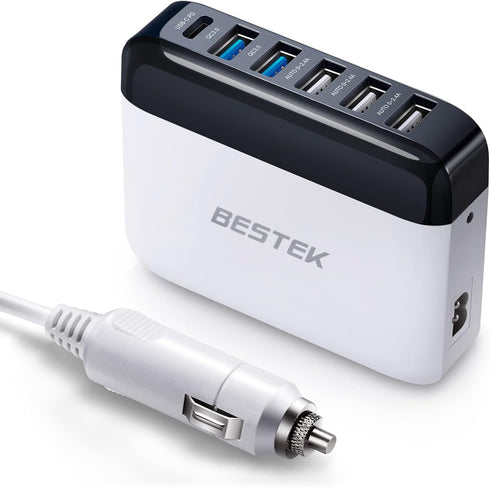 BESTEK Multi Ports USB Car Charger, Fast Charge 86W 9A Quick Charge 3.0 & USB-C PD Car Charger Adapter with Smart Identification for Cell Phones, ...