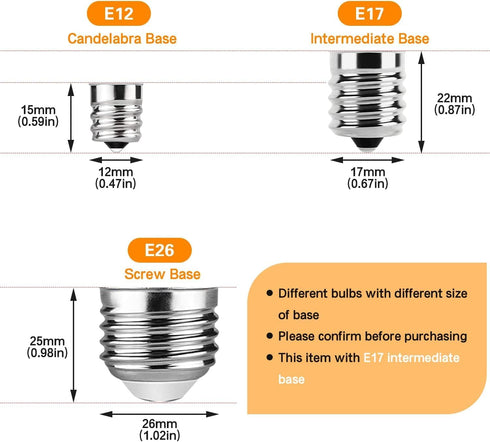 E17 Led Bulb Microwave Oven Light Bulbs for Appliance,Refrigerator,Range Hood E17/C9 Intermediate Base 2W Equivalent 15W 20W Incandescent,2W 180lm...