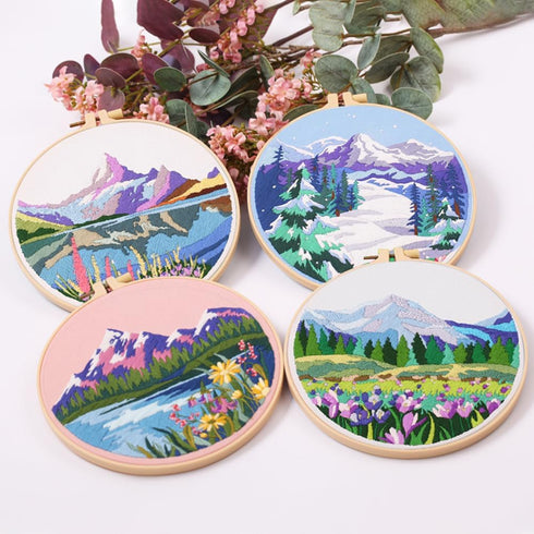 NEWSEE 4 Sets of Starter Kits for Embroidery Beginners, Cross Stitch kit, Embroidery Starter Kit Including Embroidery Hoop, Color Threads and Embr...