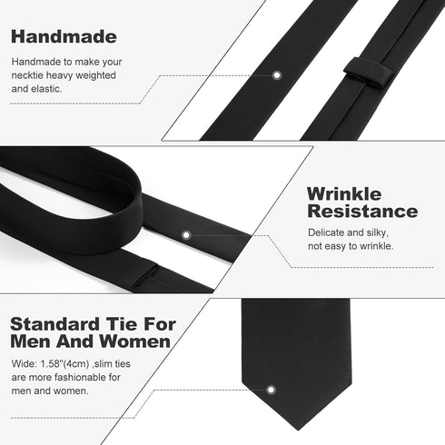 Skinny Ties Black Ties For Men and Women Solid Pure Color 1.58" (4CM) Plain Formal Slim Neckties...