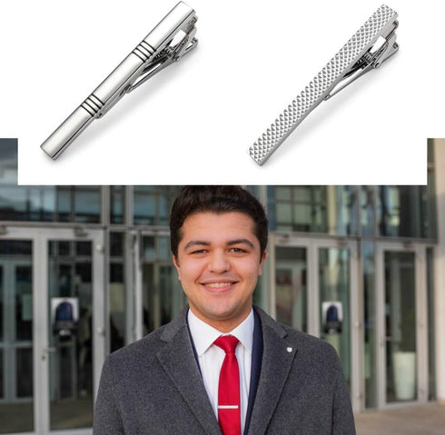MOZETO Tie Clips for Men, Classic Style Silver Tie Bar Set for Regular Ties Luxury Box Gift Ideas...