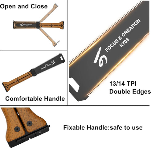 Hand Saw, 8 Inch Folding Saw with Double Edges of 13/14 TPI, SK5 Blade Wood Saw for Woodworking, Hand Saws for Hard & Soft Wood, DIY, Gifts for Me...
