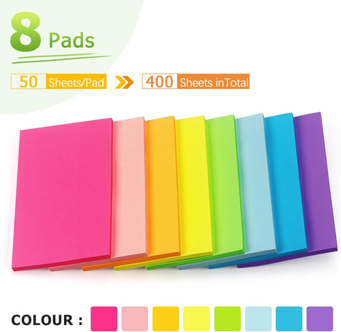 Sticky Notes 3x5 inch Bright Colors Self-Stick Pads 8 Pads/Pack 50 Sheets/Pad Total 400 Sheets...