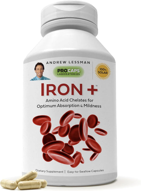 ANDREW LESSMAN Iron Plus 90 Capsules - 18mg Iron, 100% Pure Amino Acid Chelated Iron (Glycinate, Aspartate), Plus Vitamin C for Increased Absorpti...