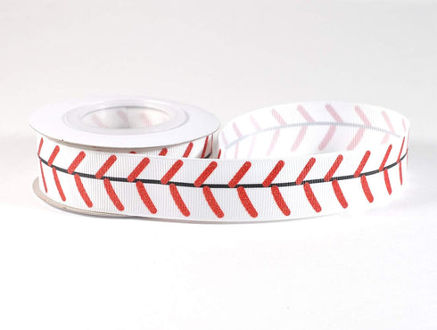 Polyester Grosgrain Ribbon 10 Yards 7/8" 22mm Glitter Red Stitch Softball Baseball Cheer Sport Cheerleader (White)...