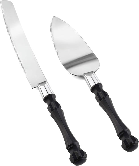 Black Cake Knife and Server Set, Cake Cutter and Pie Spatula, Cake Server and Knife Set of 2 with Non-Slip Swirl Grip, Matte Black Cake Cutting Se...