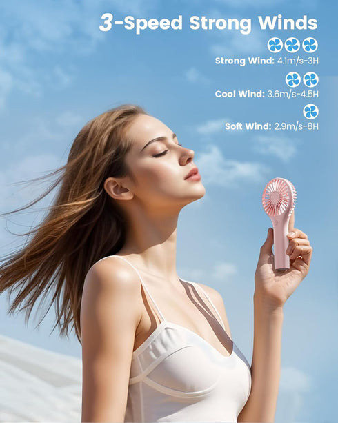 Handheld Fan, Portable Fan Mini Fan Powerful Hand Fan with 3 Speeds, USB Rechargeable Personal Fan, Makeup Lash Fan for Stylish Girls, Cute Small ...