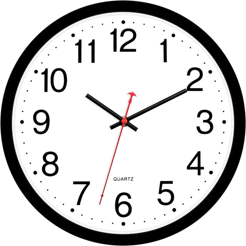 Foxtop Black Wall Clock Silent Non-Ticking 12 Inch Quartz Battery Operated Round Analog Wall Clock for Classroom School Office Living Room Bedroom...