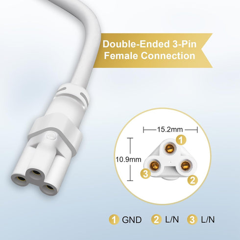 DiCUNO T5 T8 Tube Light Extension Cords 4.9FT, Female to Female Double end 3 Pin LED Tube Connector Cable, Power Extension Wire for LED Integrated...