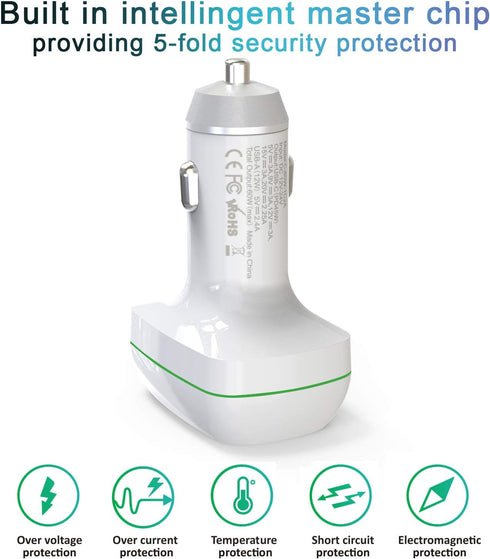 Car Charger, 60W Mini Size with Triple Port USB-C 45W & 2×USB-A12W, Compatible with iPhone 12/XR/Xs/Max/X/8/7/Plus, iPad Pro/Air 2/Mini, Galaxy, A...