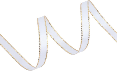 VATIN Double Faced Satin Ribbon 1/4 inch White with Gold Edge Continuous 50 Yards for Decoration, Craft, Gift Wrappping Wedding Card Decoration...