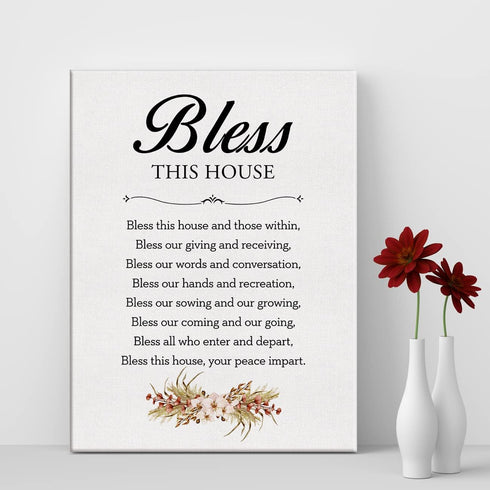 LEXSIVO Home Blessing Print Canvas Wall Art Home Decor Bless This House and Those Within Bless Our Giving and Receiving Painting 12x15 Canvas Post...