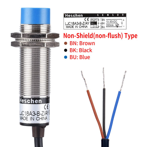 M18 Capacitive Proximity Sensor Switch Non-Shield Type LJC18A3-B-Z/AY Detection 10mm 10-30VDC 200mA PNP Normally Closed(NC) 3 Wires...