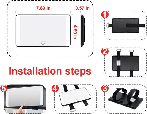 Car Visor Vanity Mirror, USB Rechargeable Visor Mirror with 3 Light Modes, Dimmable on Rear View Lighted Cosmetic Mirror for Car with Touch Screen...