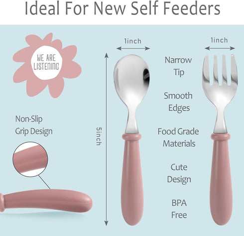 6 Pieces Toddler Utensils, Baby Forks and Spoons Set with Soft Colors Round Handles, Childrens Safe Flatware, Perfect Length For Toddlers, Dishwas...
