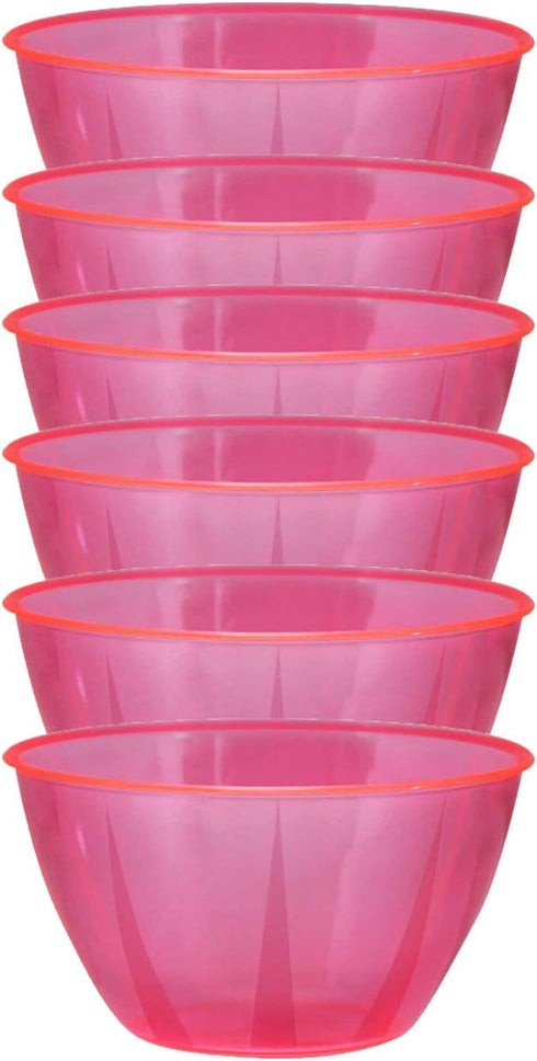 Party Essentials Hard Plastic 24-Ounce Small Serving Bowls, Neon Pink, 6-Count...