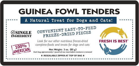 Fresh Is Best - Freeze Dried Healthy Raw Meat Treats for Dogs & Cats - Guinea Fowl Tenders...