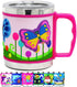 F-32 12 Oz Kids Stainless Steel Butterflies 3D Mug with 2 Pack Slider Closure Lids - Eco-Friendly - BPA Free Signature Collection (Butterflies)...