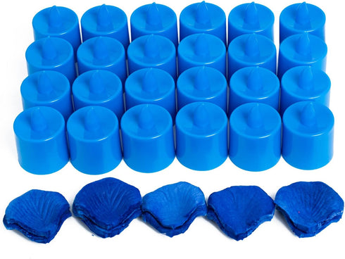 LANKER 500 PCS Blue Artificial Rose Petals with 24 PCS Bright Flickering Blue Flameless LED Tea Lights Candles for Valentine's Day and Romantic Oc...