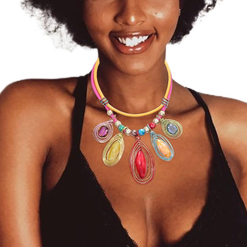 Barode African Statement Choker Necklaces Colorful Chunky Bib Collar Necklace Ethnic Indian Tribal Jewelry Set for Women (A)...