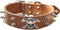Spiked Leather Dog Collar, 2 Rows Bullet Rivets Studded PU Leather, Cool Skull Pet Collar for Medium and Large Dogs (L, Brown)...